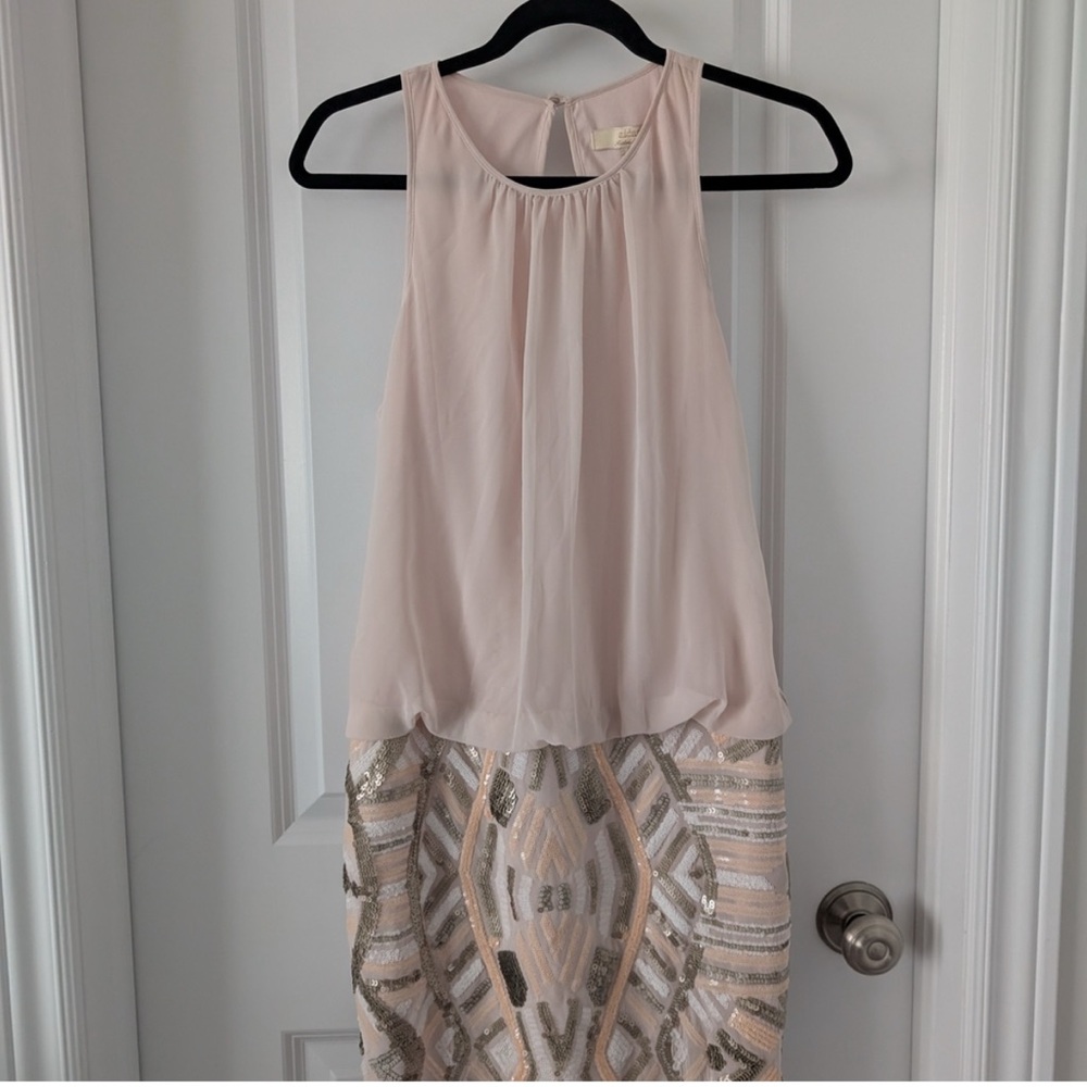 Aidan Mattox Chic Sleeveless Blouse with Sequin Skirt dress